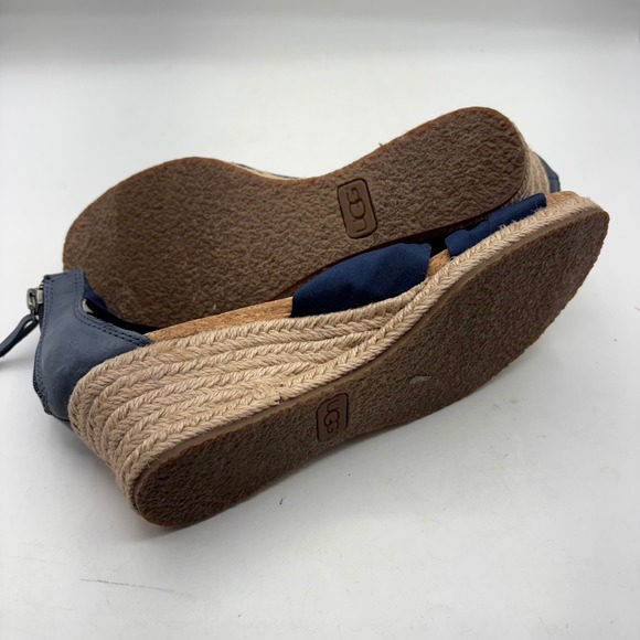 UGG Trina Navy Blue Espadrille Wedge Sandals Knotted Ankle Tie 1011181 Womens 7 - Picture 10 of 10